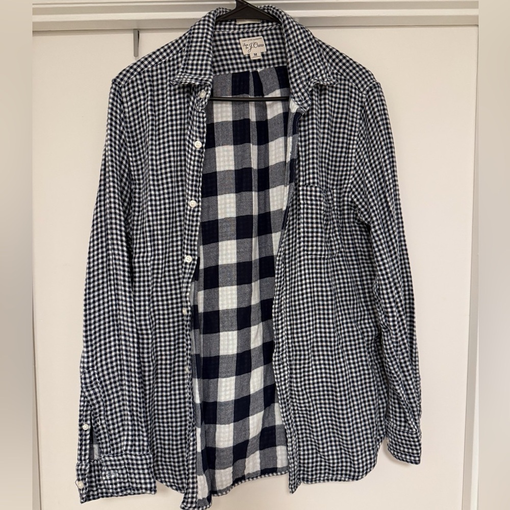 J. Crew Navy and White Gingham Shirt